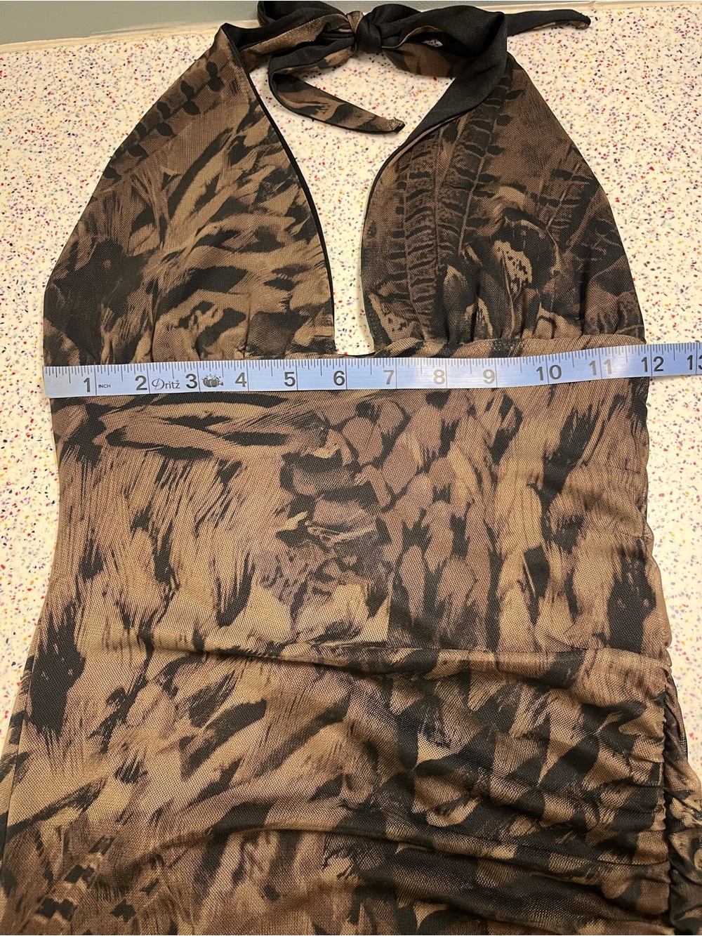 Urban Outfitters Deep Plunge Halter Ruched Mesh Midi Dress Brown Women’s Size XS - Picture 5 of 6